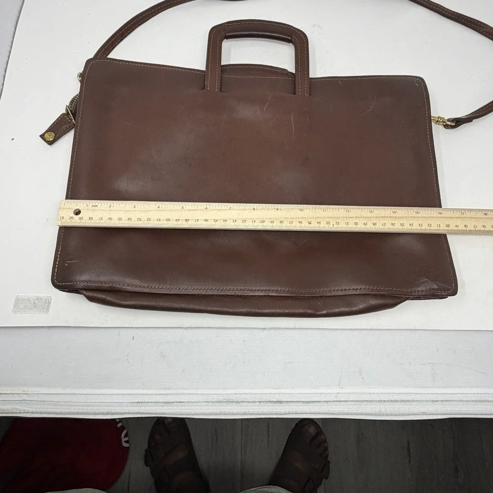 Vintage Leather Briefcase Brown Attache Portfolio Bag Shoulder Strap 60s 70s